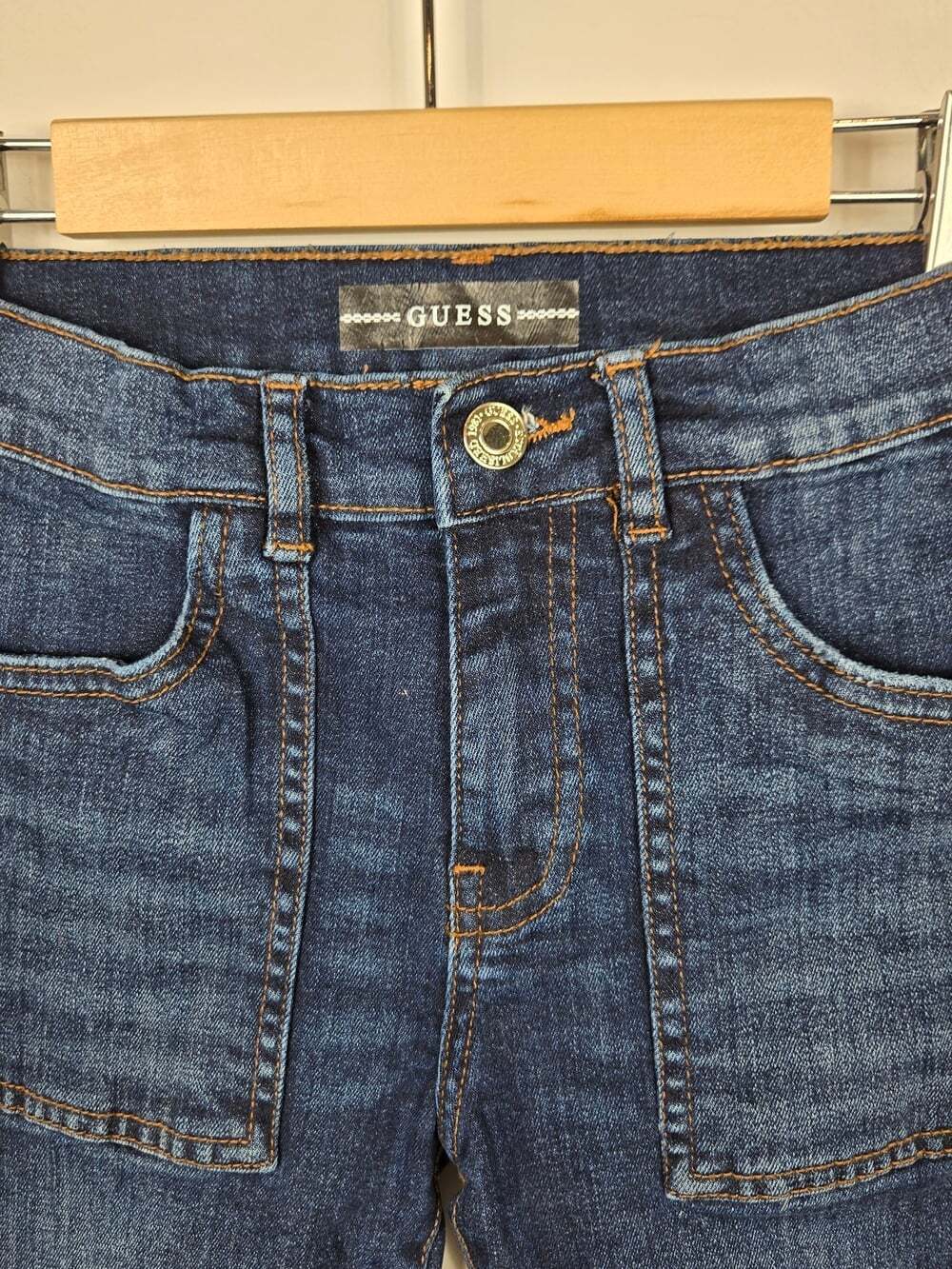 Guess Girls Size 10 Flare Jeans Dark Wash Raw Hem Y2K Stretch Denim - Picture 3 of 8